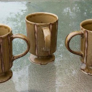 MCM Brown Ceramic Footed Mugs Set of 3